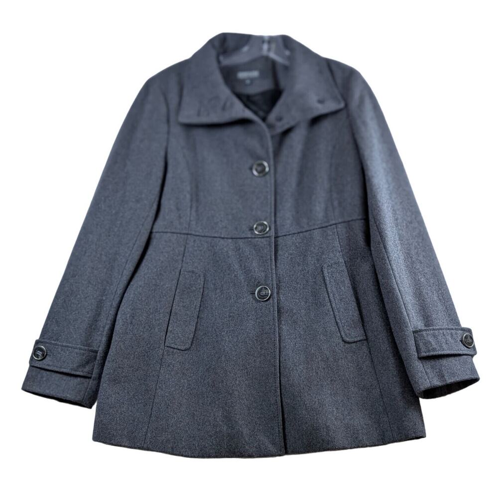 Kenneth Cole Reaction Womens 8 Gray Wool Blend Button Front Pockets Overcoat